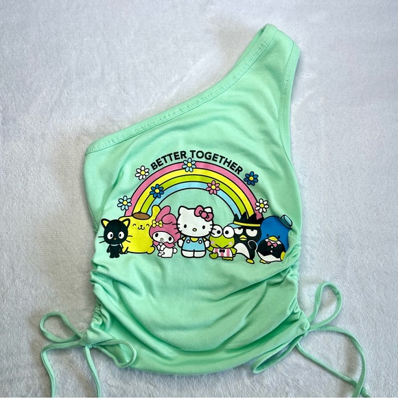 Hello Kitty and Friends Mint One Shoulder Asymmetrical Tank Top Side Cinch XS - Picture 1 of 4